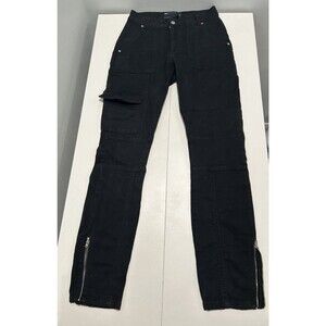 Black Ladies Cargo Combat Zipper Trousers Warm Slim Fit Sport Pant Size 4